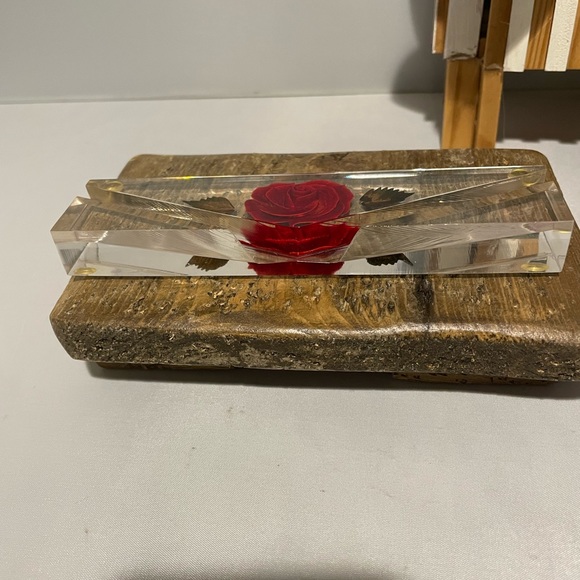 Vintage Red Rose Bircraft-Style Business Card Recipe Holder Clear Lucite Acrylic - Picture 7 of 12